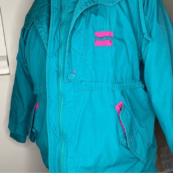 Vintage 80s Retro New Image Women's Large Teal & Purple Nylon Oversized Coat - Picture 11 of 12